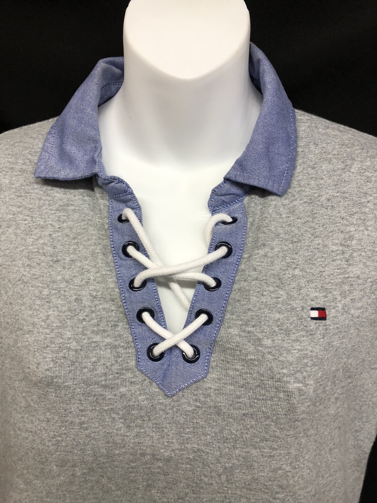 Tommy Hilfiger Size Medium Gray Lace-Up T-Shirt Womens Soft Cotton Dress W/Logo thumbnail 2