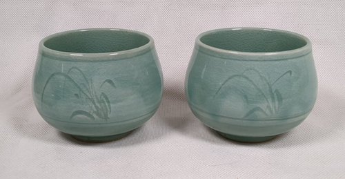 Juego De Colección De 2 Tazas De Té Oriental Celadon, Tapas, Infusores, Platillos Defecto Mordedura De Pulgas - Imagen 10 de 21