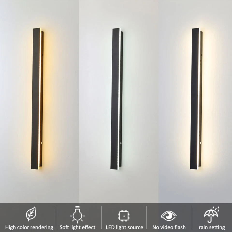 LED Wall Light Sconce Waterproof Indoor Outdoor Lamp Exterior Long Strip Modern - Image 4 of 4