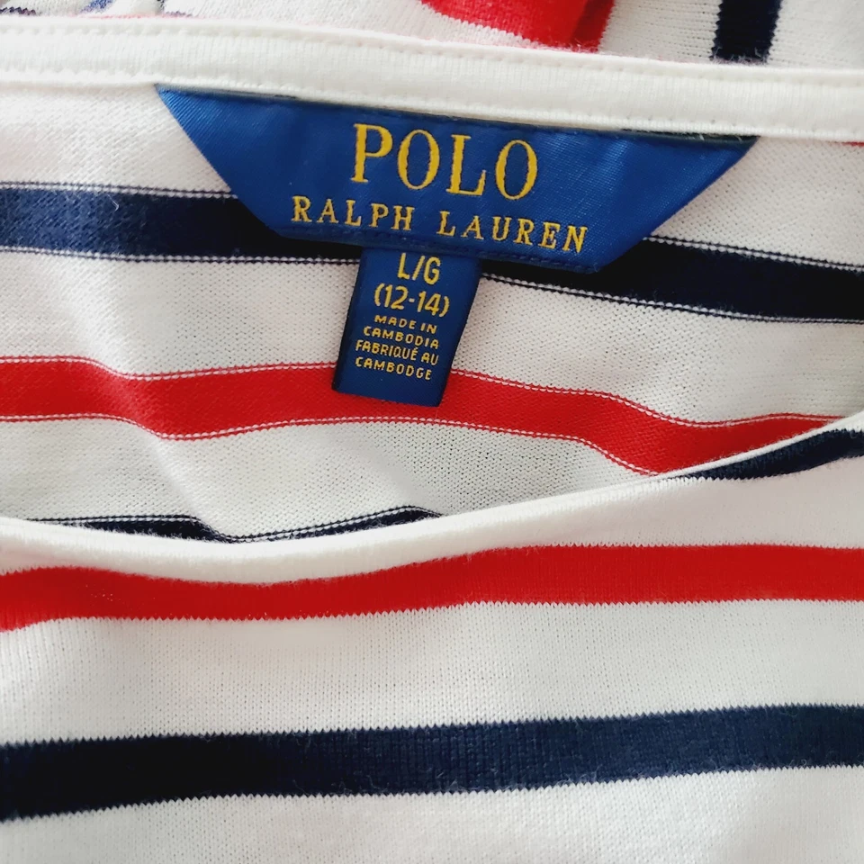 Polo Ralph Lauren Big Girls Striped Cotton Jersey Dress Size L 12-14 - Image 4 of 4