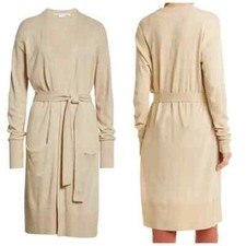 New VERONICA BEARD Danzie Belted Longline Cardigan In Beige. Size XS