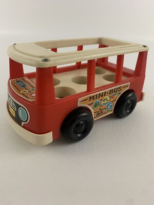 Fisher Price Mini Bus Push Along Vehicle Bumpy Ride Little People Vintage 1969