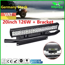 DE 126W 20" LED Light Bar+23'' Bull Bar Front Bumper License Plate Mount Holder