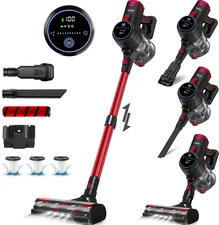 Cordless Vacuum Cleaner 6-in-1 Lightweight Smart Stick Vacuum Rechargeable Red