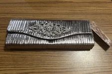 NWT Raj Metallic Silver Evening Clutch Handbag With Metal Gemstone w/ Chain