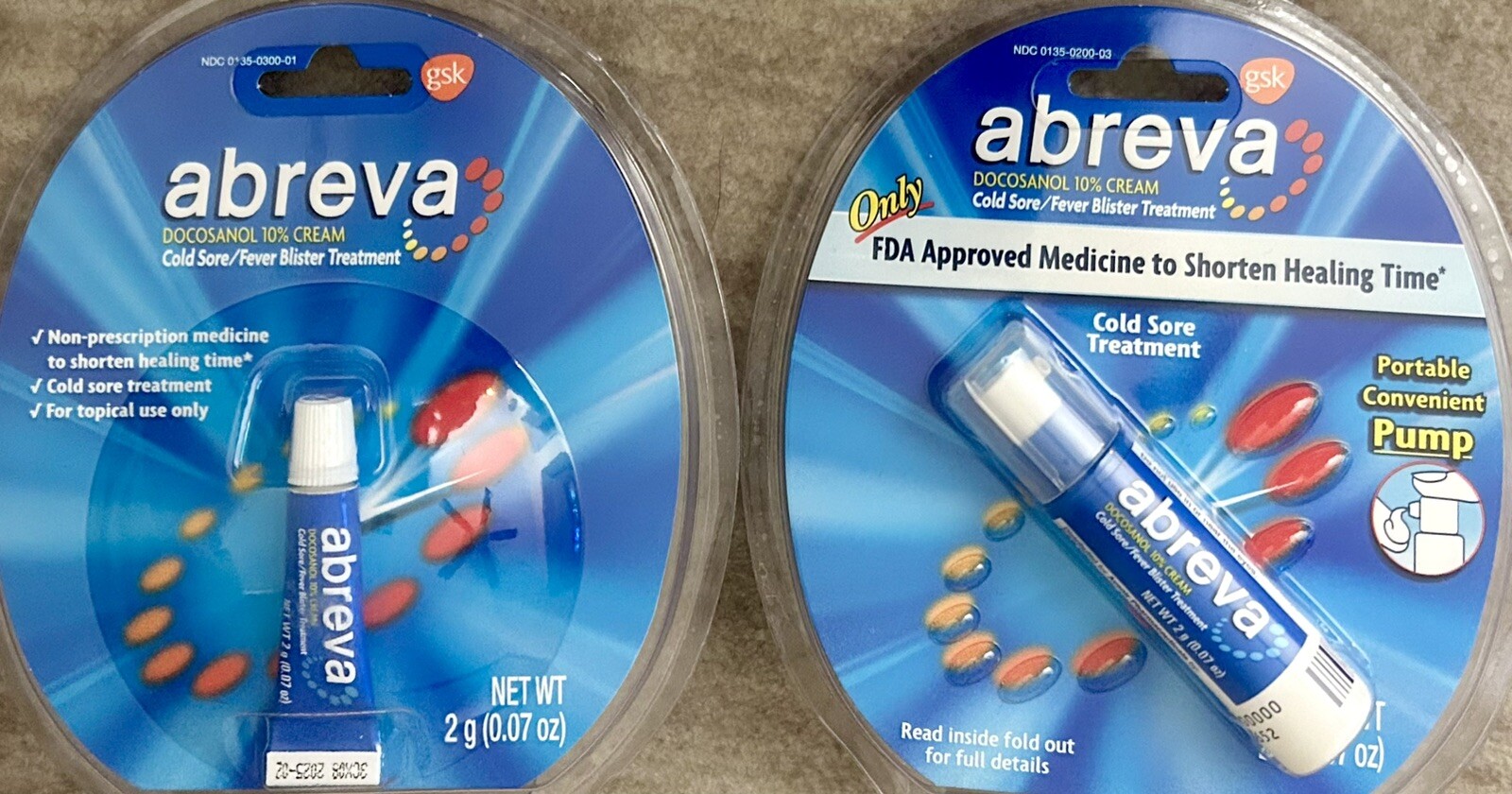 Abreva Cold Sore/Fever Blister Treatment TwoPacks .07oz ea LIKE TWIN