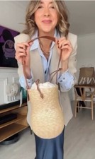 Zara Borsa Cestino Paglia Tracolla Regolabile Beige Chiaro Marrone 6230/310 Nuova