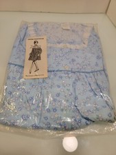 VTG Waltz Gown Blue W Blue Flower LADIES SLEEPWEAR BABYDOLL Sz L 100 COTTON 