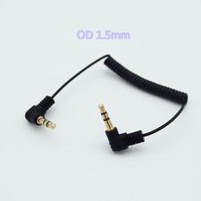 1x Aux Cable 3.5mm Male 3 Pole Angled To Male Extension Audio Coiled Spiral 60cm
