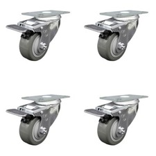 3.5 Inch SS Gray Polyurethane Top Plate Caster Set Total Lock Brake SCC