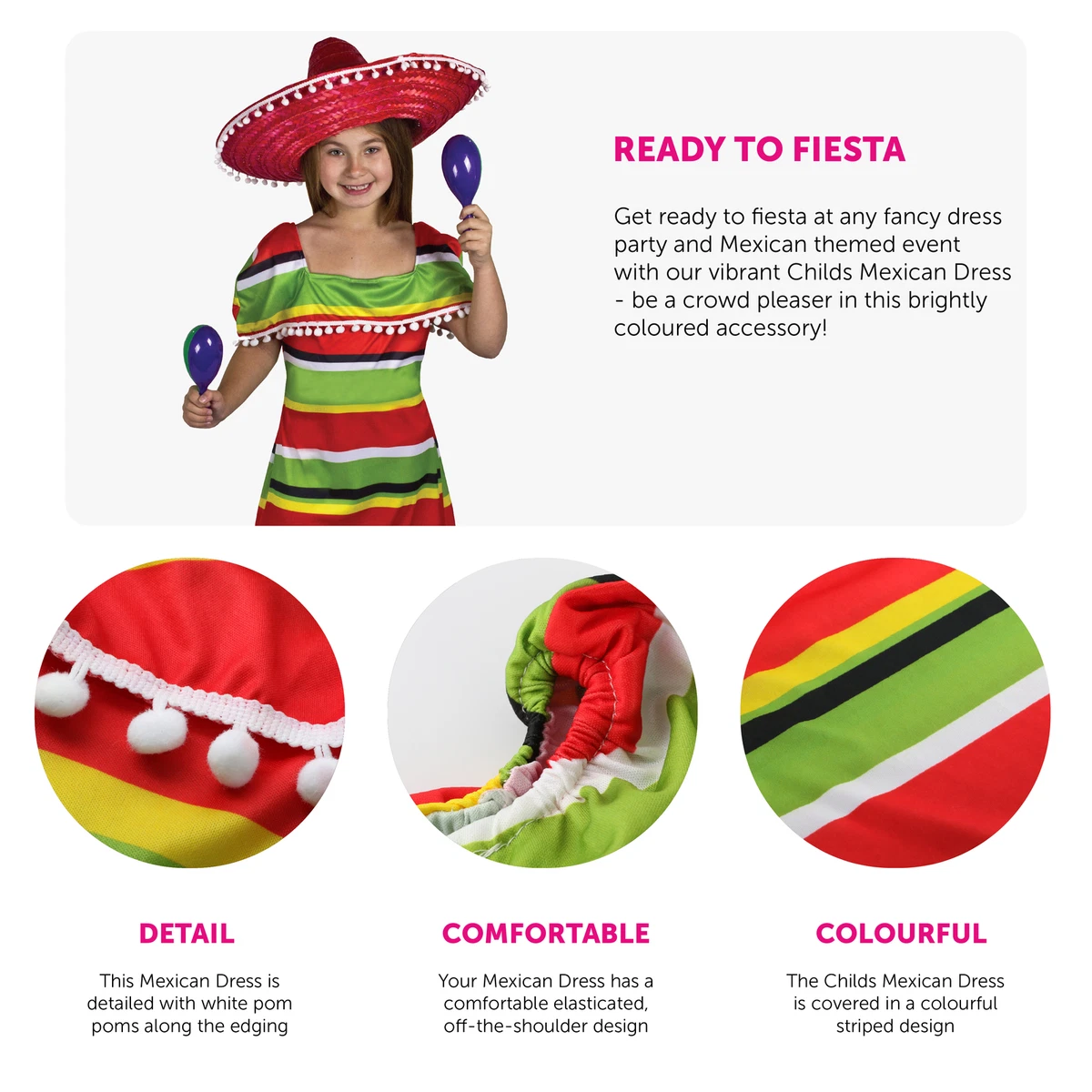 CHILDS MEXICAN FIESTA DRESS MEXICO PARTY GIRLS FANCY DRESS COSTUME