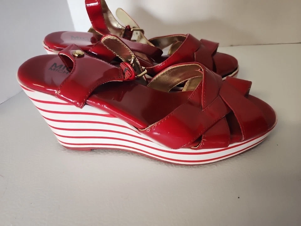 Michael Kors rojo y blanco rayas charol plataforma cuñas talla 3 Foto 2 de 4