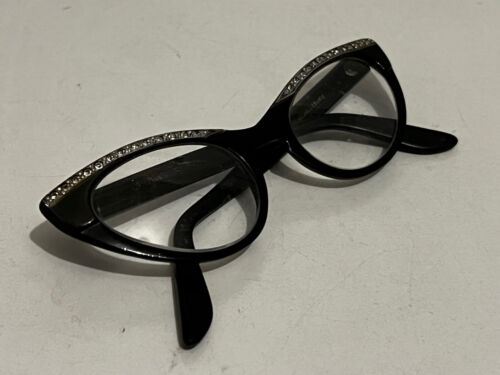 VINTAGE Cat Eye Black with Gemstones Eyeglasses Italy - Picture 1 of 8