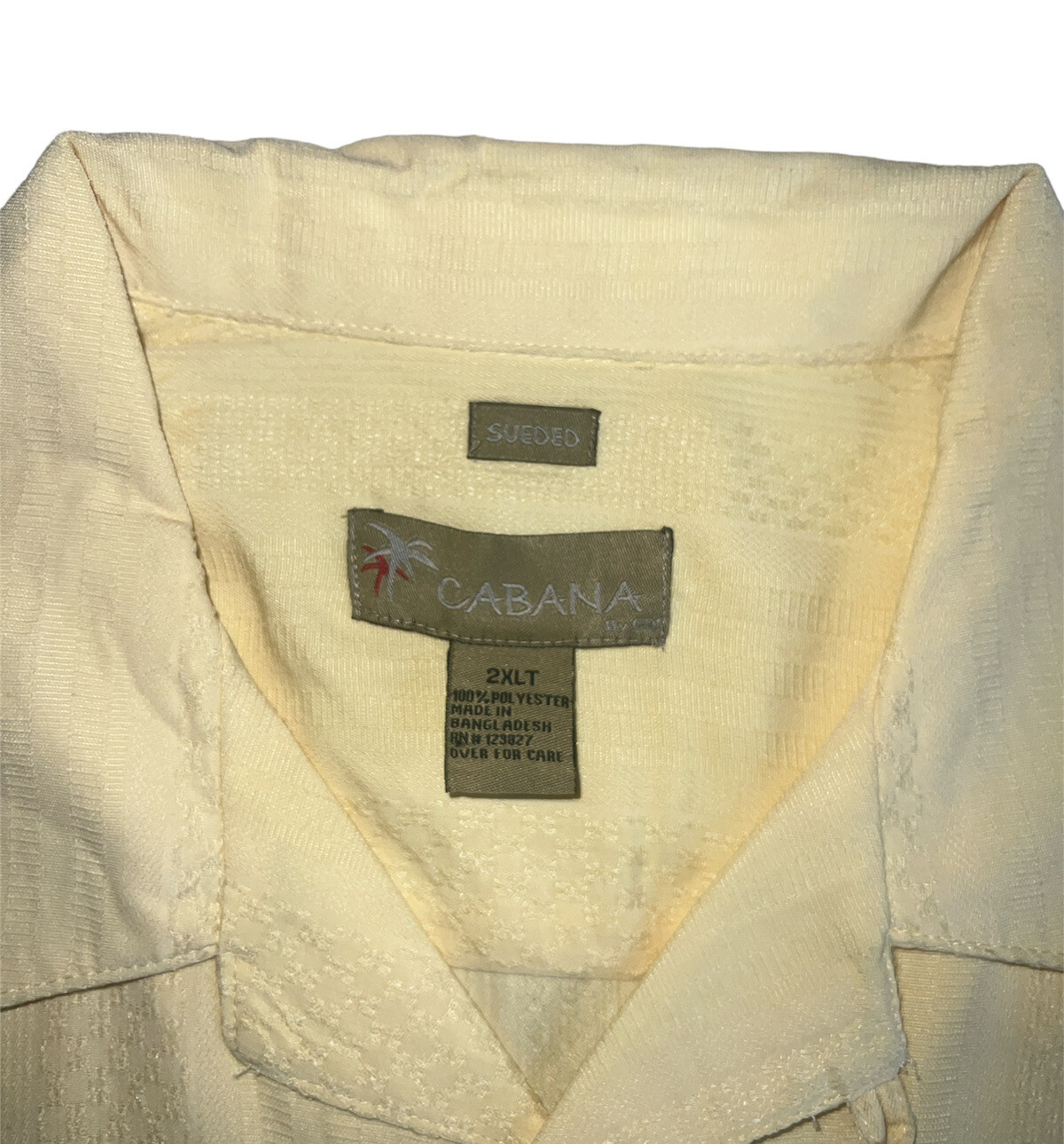 Cabana Sueded Mens Yellow Button Up Short Sleeve Embroidered Shirt Size