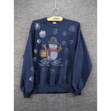 Vintage Jerzees Pullover Sweatshirt Size L Blue Snowman Winter Snow Made in USA