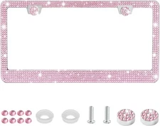 2 PCS Bling License Plate Frame Glitter Crystal Rhinestone Diamond Pink