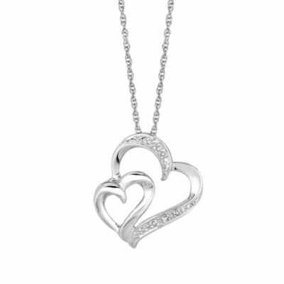 Diamant Doppel Herz Halskette Sterlingsilber 0,03 ct. Diamanten 18'' Kette Karabiner