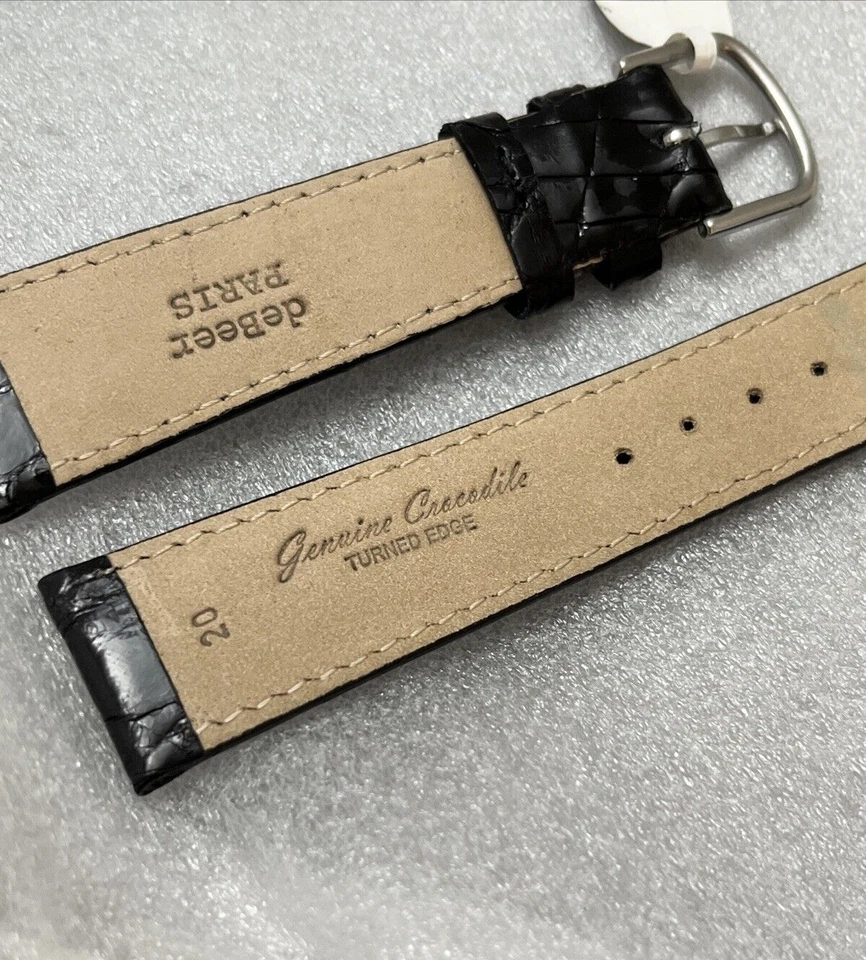 DeBeer PARIS Men Watch Strap 20 x 16 Black Genuine Crocodile Shiny Gloss - Image 3 of 4