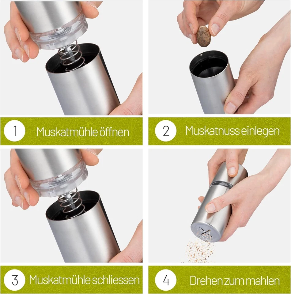 ZOLMER® Muskatnuss Mühle Edelstahl mit Vorratsbehälter & scharfem Mahlwerk - Bild 4 von 4
