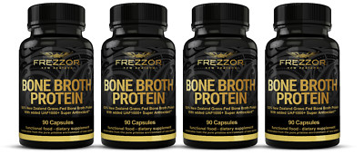 FREZZOR Bone Broth Protein Capsules 100% Grass Fed, Non GMO, All Natural, 4 Pack
