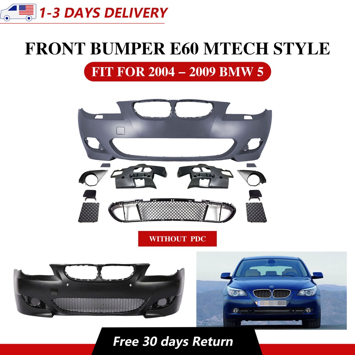 New Front Bumper E60 Mtech Style For 2004-2009 BMW Series Sedan
