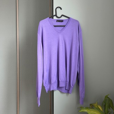 Ralph Lauren Black Label Lila V-Ausschnitt Pullover Wolle Kaschmir Größe XL
