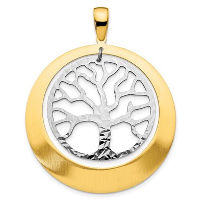Sterling Silber und Gold Ton Strukturiert Baum Kreis Anhänger, 38 x 48 mm