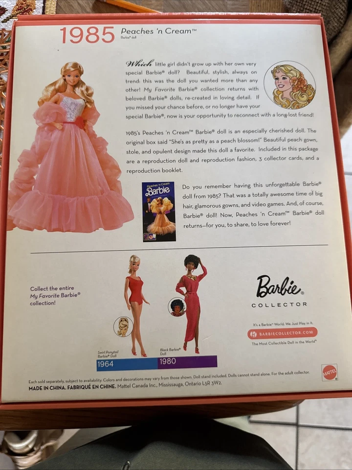 1985 My Favorite Barbie Peaches N Cream Doll Collector Vintage Repro Mattel 9525 - Image 2 of 4