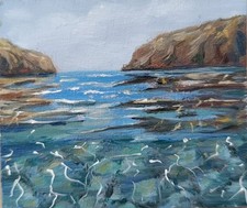 Original Artwork OIL Painting Landscape SEASTONES WAVES Art Seascape Gift 8x9cm