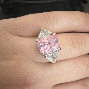 Authentic 18K Gold plated Electroplated Cocktail Ring Size 6 Pink Princess Cut