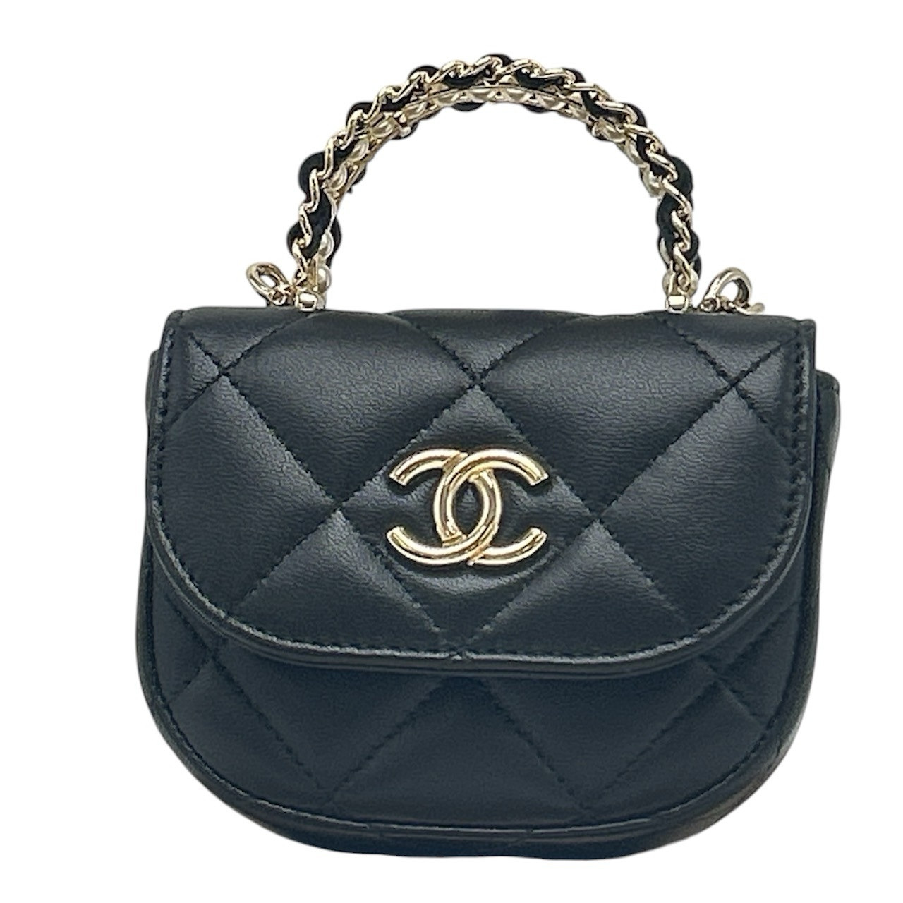 CHANEL Mini Mini Matelasse Quilted Lambskin Top Handle Micro CC Pearl Black