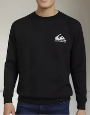 Quicksilver Mens Black Crew Neck Fleece Pullover Sweatshirt Logo Size M NWT