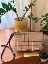 Fossil Crossbody Bag Devon Plaid Gray No Key Purse Fashion