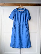Seasalt Cornwall Vibrant Blue Cowl Neck 100% Linen Short Sleeve Dress Size UK 12
