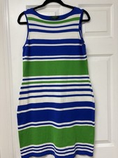 Lauren Ralph Lauren Knit Stripe Sheath Dress Blue Green White Sleeveless L