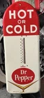 1950 60 Vtg Dr PEPPER Thermometer HOT OR COLD Advertising Soda Sign Tin USA Made