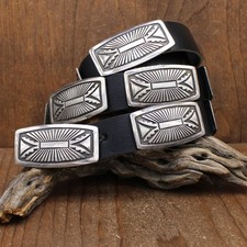 Rectangular Narrow Sterling Silver Concho Belt by Navajo Rick Mart nez