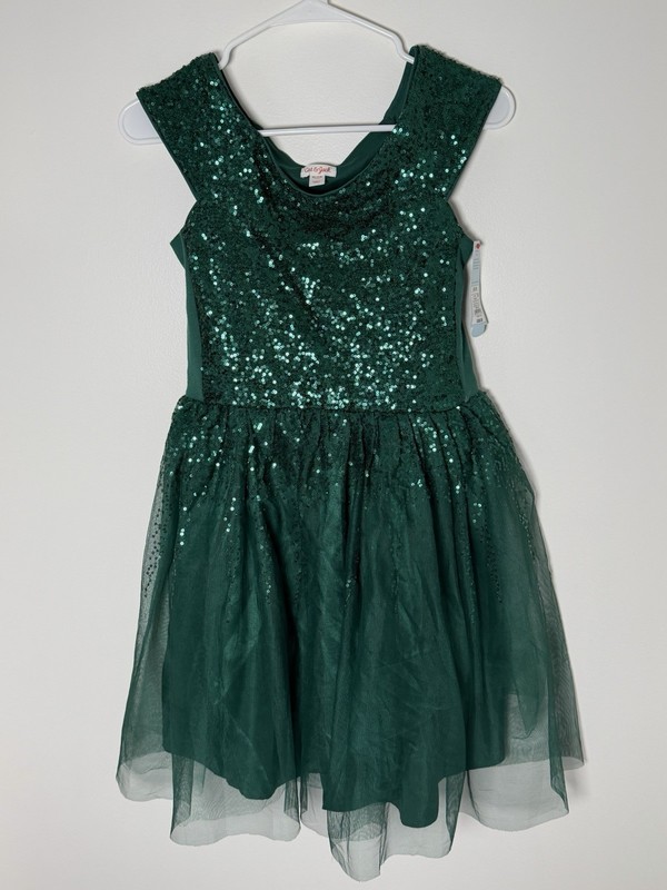 NWT Girls Green Sequin Tulle Christmas Holiday Party Dress Size XL 14