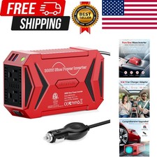 Pure Sine Wave Power Inverter - 300W Car Plug in Charger Outlet DC 12V to 110...