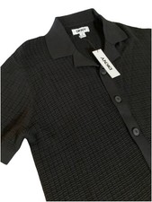 DKNY Grid Knit Crochet Camp Shirt Men Sz M Bl...