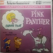 Vintage-GAF View-master Pink Panther Famous Pilot 3Reel Set Cartoon Favorites