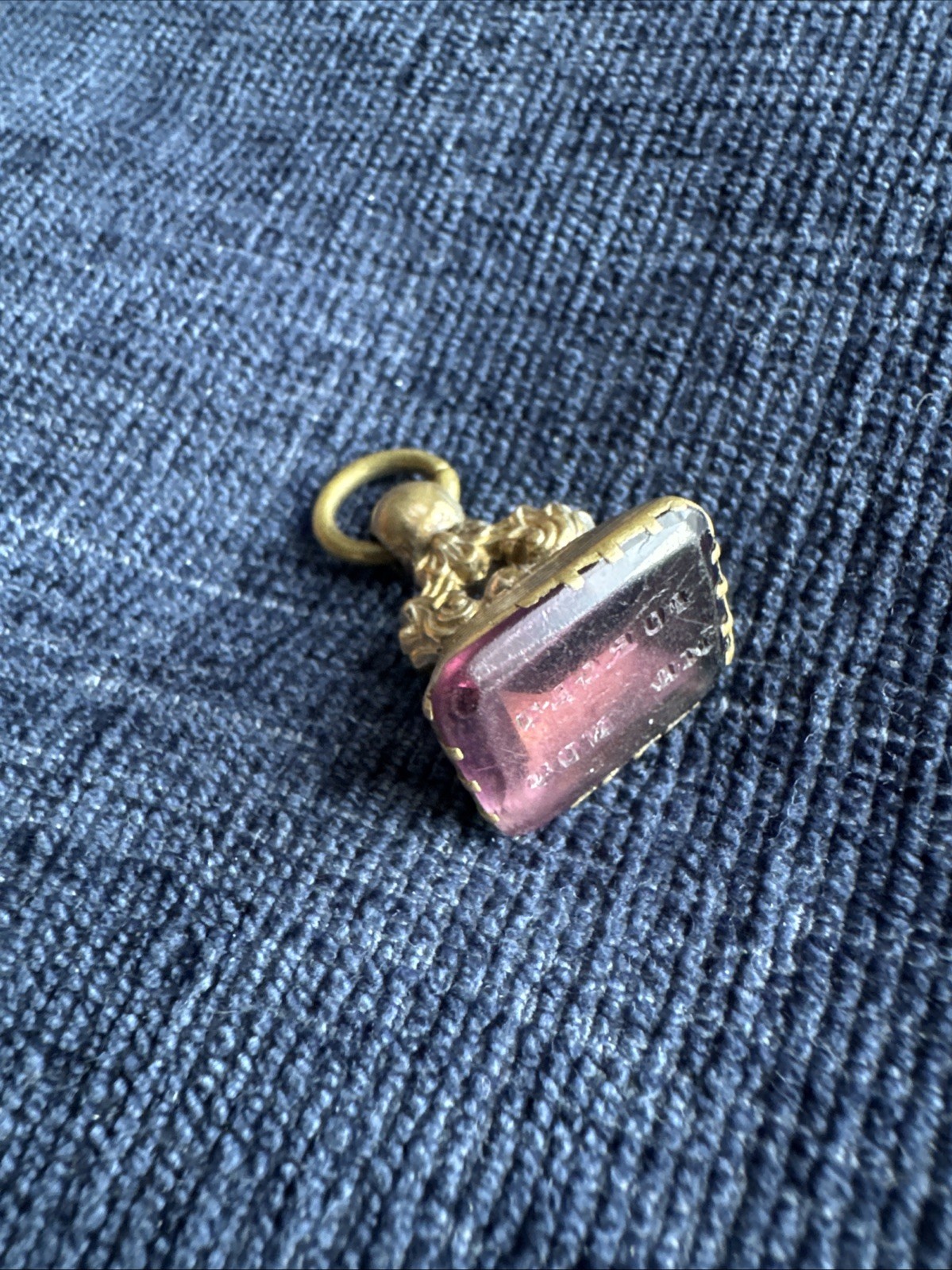 antique Victorian gilt metal wax seal intaglio Motto fob Forget me Not