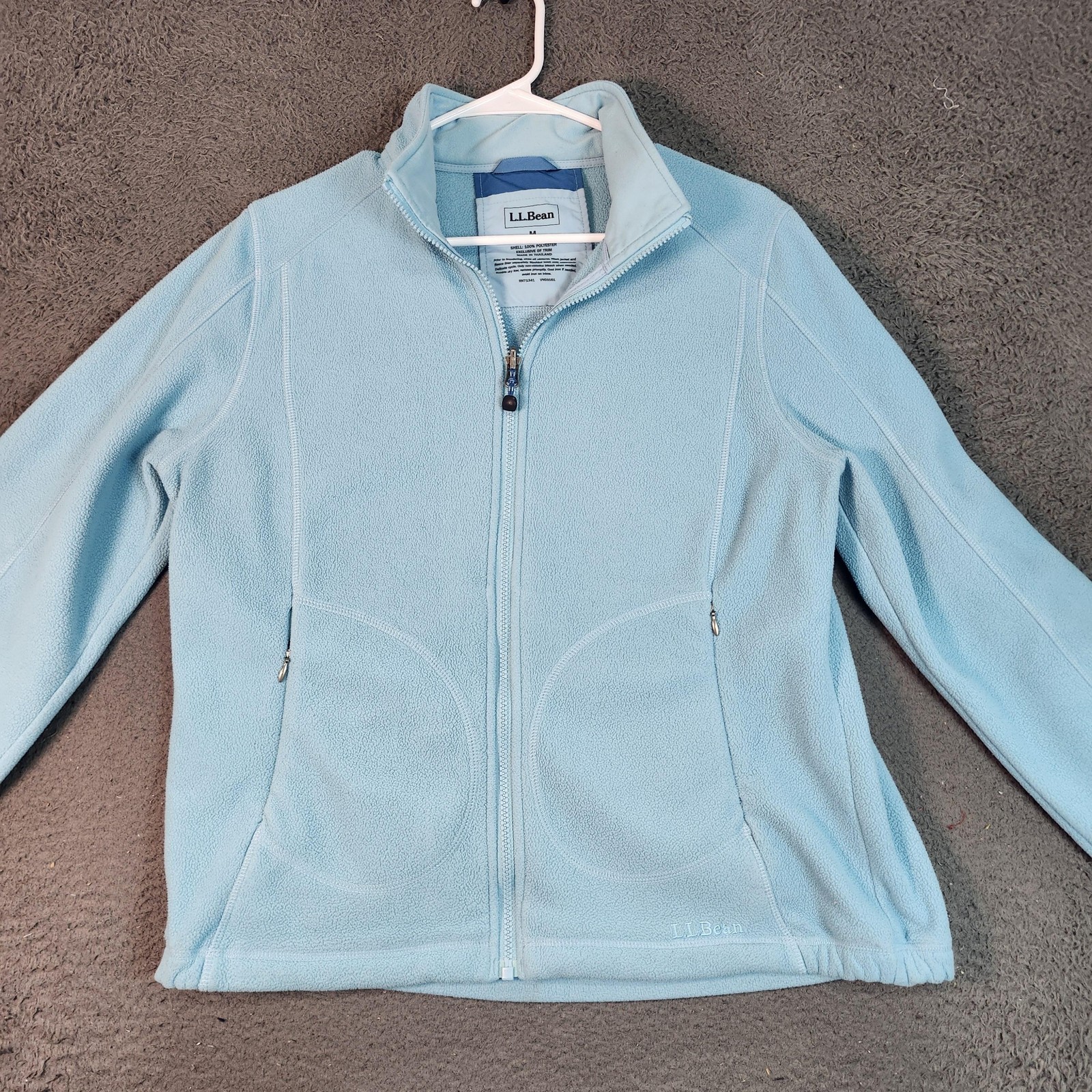 L.L.Bean Jacket Womens Medium Light Blue Fleece Full Zip Pockets Warm Outdoor