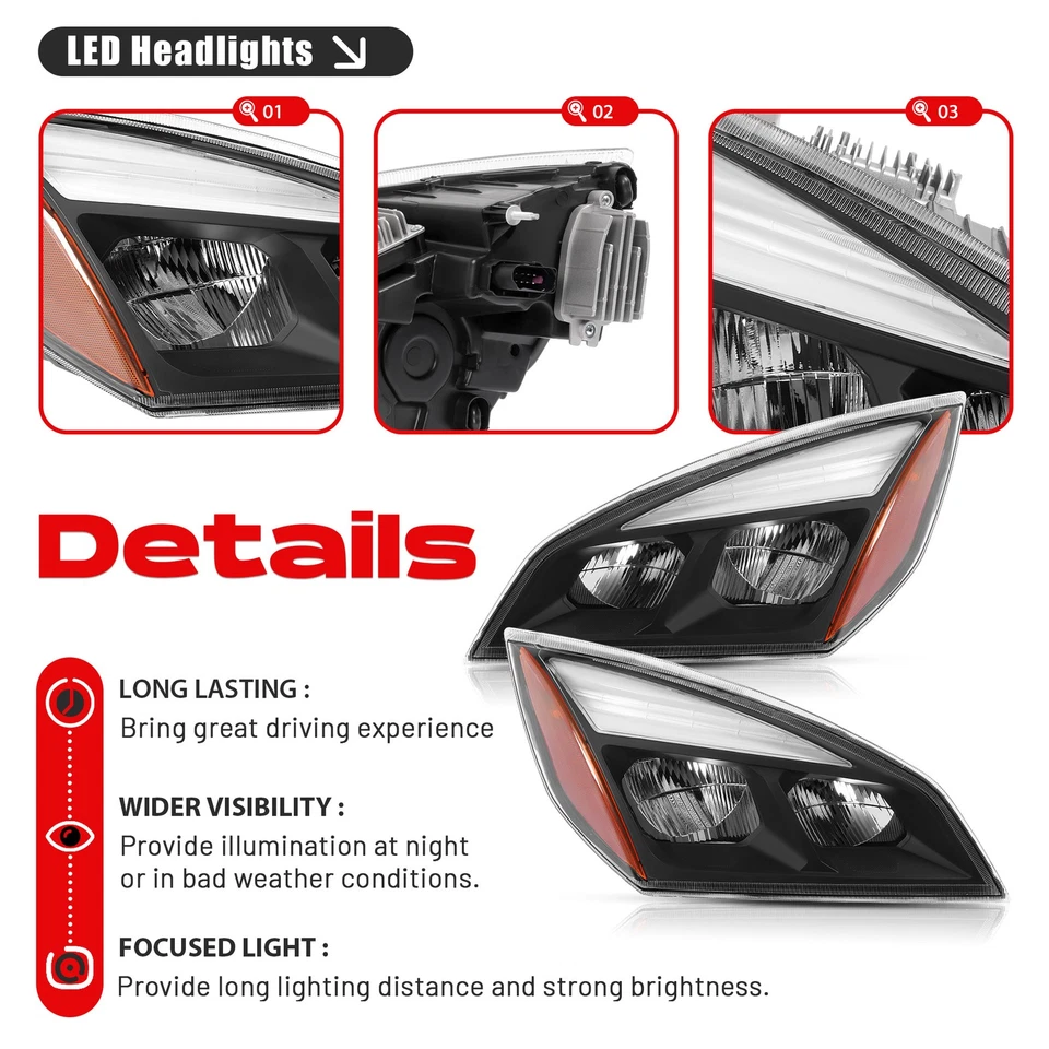Pair For Freightliner Cascadia 2018-2025 Full LED Black Headlights Headlamps - Image 3 of 4