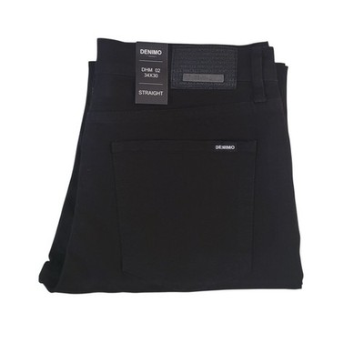 Men's Denimo Straight Fit Jeans Premium Black Stretch Mid Rise Zipper Fly