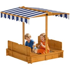 Covered Sandbox with Lid  Adjustable Canopy for Kids, Wooden