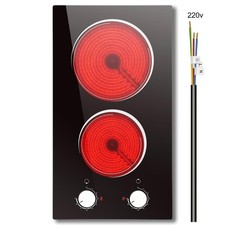 2 Ring Ceramic Hob, Nefaracy 30cm Electric Hob with Knob Control, Built-in