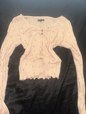 Wild Fable Stretch Pink V-Neck Knit Long Sleeve Button Accent Sweater Women S