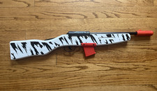 Vintage Parris Wooden Toy Winter Camo Rifle with Sound