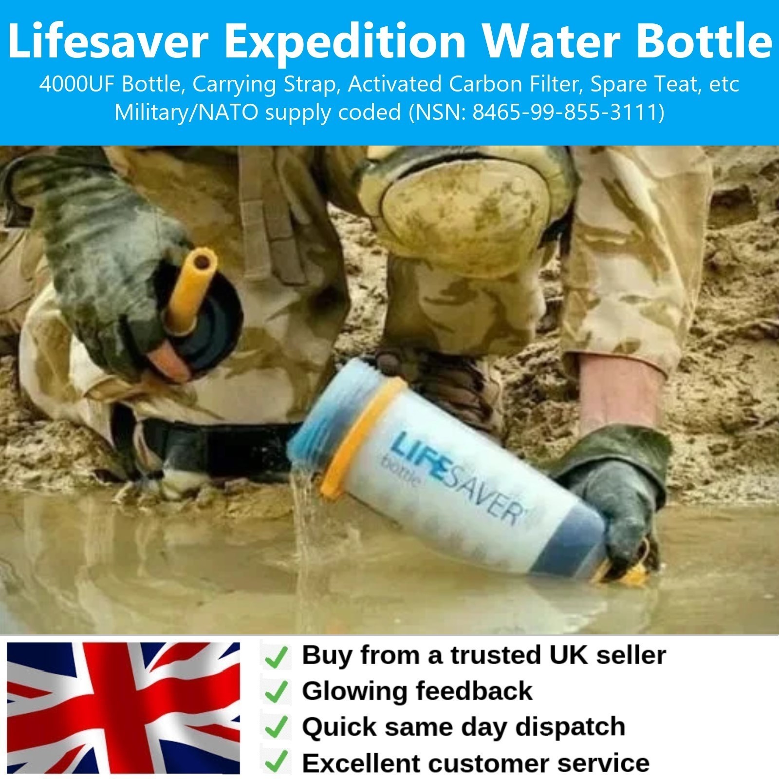 Lifesaver Expedition Water Bottle Military Spec Purification ULTRA Filtration